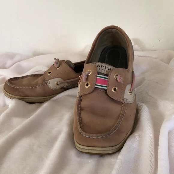 Sperry Top-sider boat shoes preppy size 9.5 women’s tan pink green - Picture 3 of 10